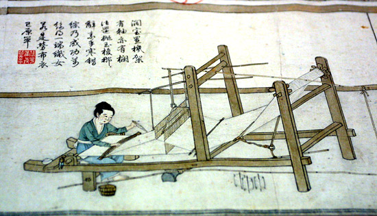 Рисунка, която представя древната технология за производство на коприна