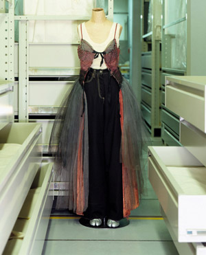 Toilet in three parts from 1991 – corset, trousers and ball dress, recreated from collection of Martin Margiela