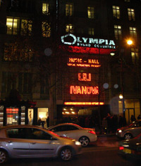 The neon facade of Olympia Hall in Paris in the night of 9th January 2009 